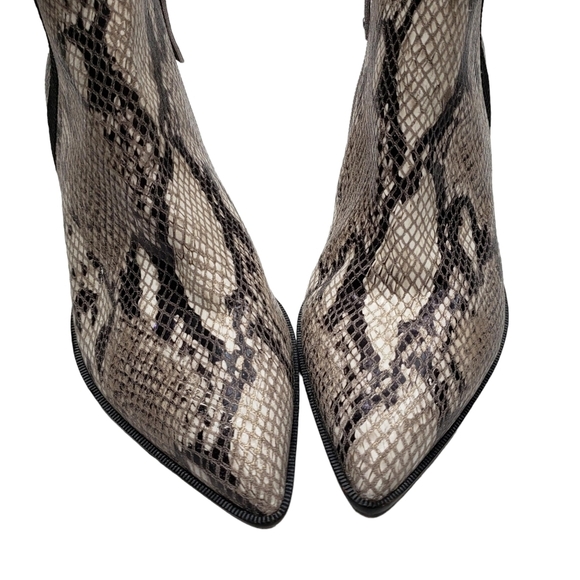 Linea Paolo | Cream Black Snake Print Leather Pointed Toe Ankle Booties 6.5 - Picture 3 of 11